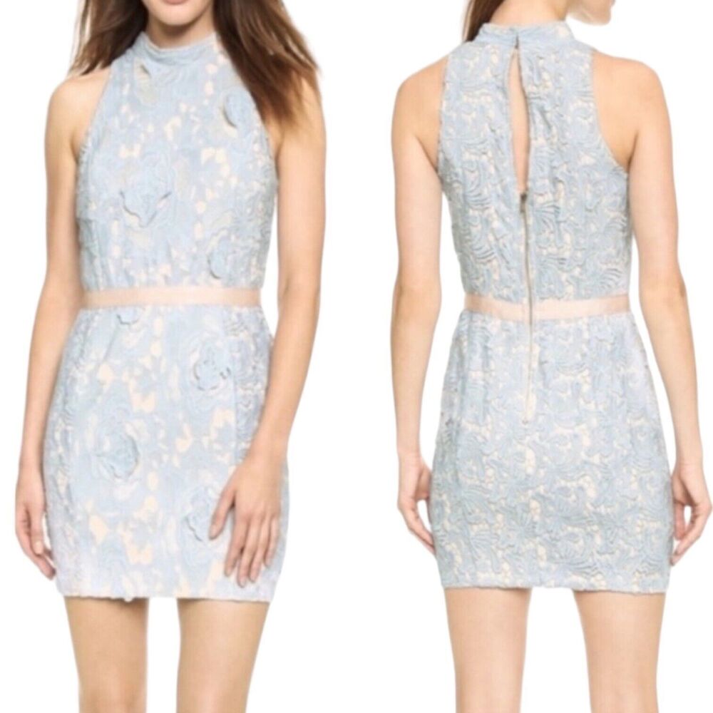 English Factory Lace Embroidered Light Blue/Nude Sheath Dress Women Size Medium